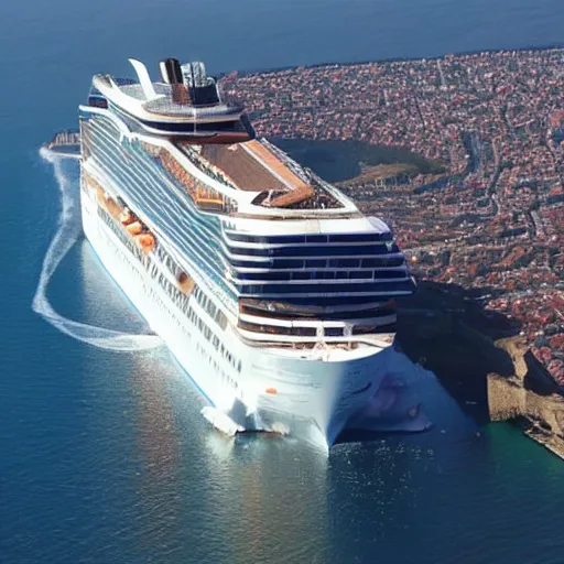 Image similar to giant cruise ship cut in half by a laser from space