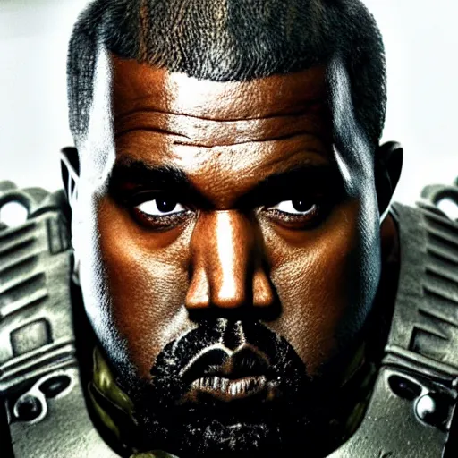 Prompt: Kanye West as the emperor of humanity from warhammer 40k in Gears of War, warzone, battle, splash art, movie still, cinematic lighting, detailed face, face, dramatic, octane render, long lens, shallow depth of field, bokeh, anamorphic lens flare, 8k, hyper detailed, 35mm film grain