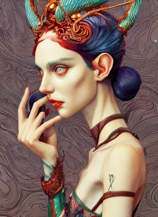 Image similar to hot elf :: by Martine Johanna and Simon Stålenhag and Chie Yoshii and Casey Weldon and wlop :: ornate, dynamic, particulate, rich colors, intricate, elegant, highly detailed, centered, artstation, smooth, sharp focus, octane render, 3d