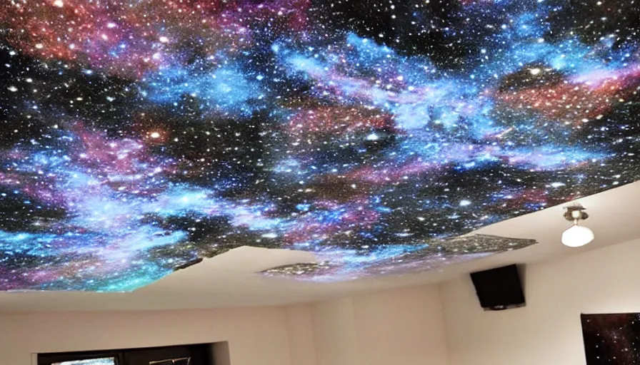 Image similar to diy arts and crafts project of a quatum generator projecting galaxies and black holes on your ceiling, realistic materials, hyperrealistic