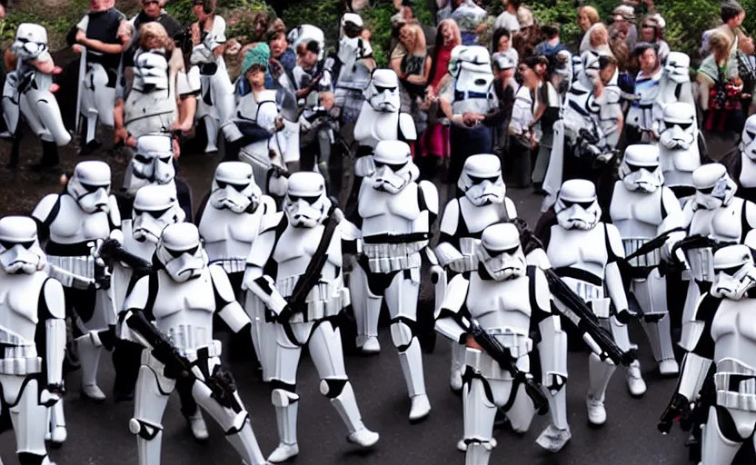 Image similar to liberty leading the people, jedi, ewoks, stormtroopers