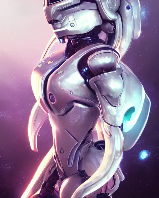 Image similar to perfect android girl on a mothership, warframe armor, beautiful face, scifi, futuristic, galaxy, nebula, raytracing, dreamy, long white hair, blue cyborg eyes, sharp focus, cinematic lighting, highly detailed, artstation, divine, by gauthier leblanc, kazuya takahashi, huifeng huang