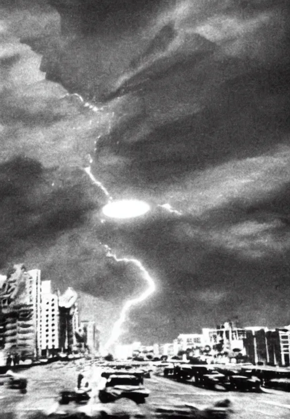 Image similar to Pulgasari the North Korean starfish monster destroying Pyongyang city, volumetric lighting, filmstill, produced by Kim Jong-il, Kodachrome, kaiju-eiga, monster movie, communist propaganda, film noir, 35mm film grain, Cooke Varotal 20-100mm T3.1, monochrome, in the style of Ishirō Honda and Akira Kurosawa