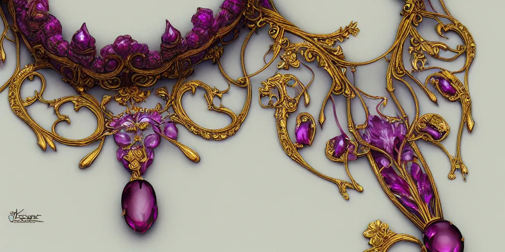 Prompt: highly detailed oil painting, art nouveau, ornate, delicate, brilliant magical gemstones choker, around a neck, octane render, realistic, dramatic light,