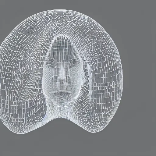 Image similar to three dimensional portrait of a robot inspired by data - driven art, generative, coding, particle waves, spirals