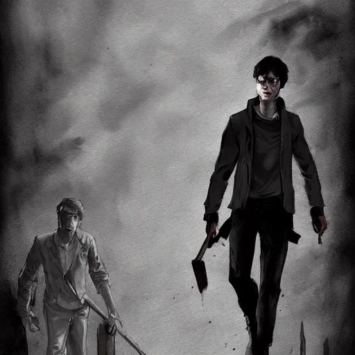 Image similar to harry potter walking dead game telltale, gigachad black and white trending on artstation, painted by greg rutkowski