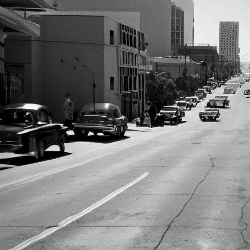 Image similar to photograph of a los angeles street in 1 9 6 9