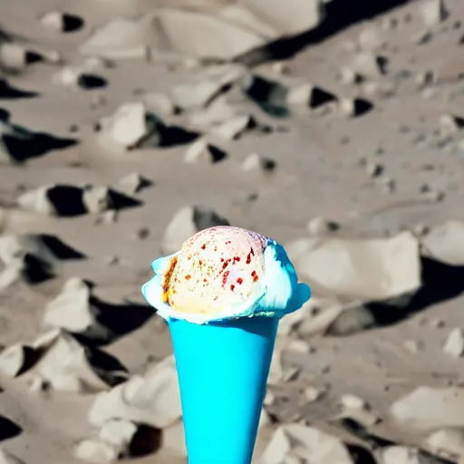 Image similar to earth made of ice cream, in a cone, which is melting under the heat