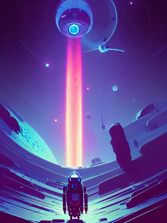 Prompt: robotic expedition to the death of a star by christopher balaskas and anton fadeev and dan mumford and beeple and norman rockwell, asymmetrical!!, asymmetry!!, hyperrealistic, high contrast, intricate details, ultra detailed, space, nebula, sharp focus, astronomy, science, crisp edges, sharp edges, hdr, mist, reflections