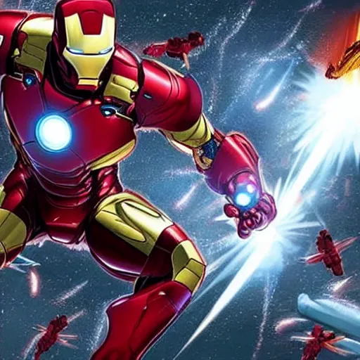 Prompt: marvel comic art, iron man, epic, explosions, fighter jets, popping out of the screen, 3 d illusion