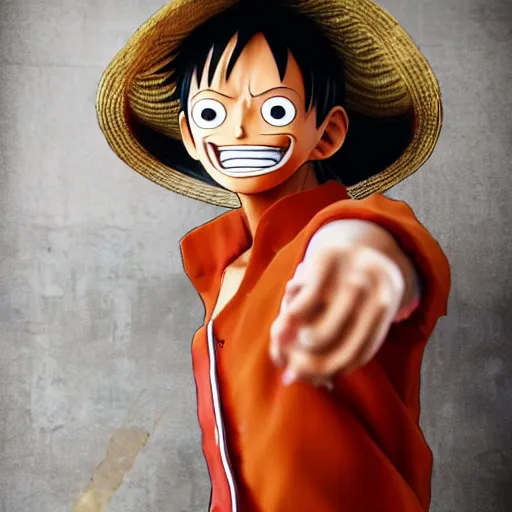 Prompt: photorealistic luffy in real life, random content position, details face content, details body content, medium long shot, highly content details, real human face content.