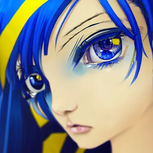 Prompt: a portrait of anime ukrainian blue and yellow girl, crying with eye drops, concept art, trending on artstation, highly detailed, intricate, sharp focus, digital art, 8 k