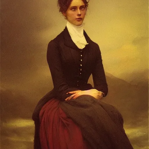 Image similar to A beautiful victorian woman, oil painting, portrait, dramatic lighting, masterpiece, painted by Caspar David Friedrich