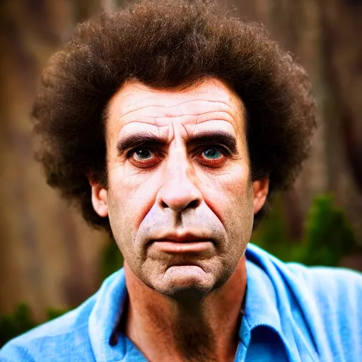Prompt: portrait photograph, A man who looks indistinguishable from Cosmo Kramer, same eyes as Cosmo Kramer, same nose as Cosmo Kramer, from Seinfeld, pensive, depth of field, bokeh
