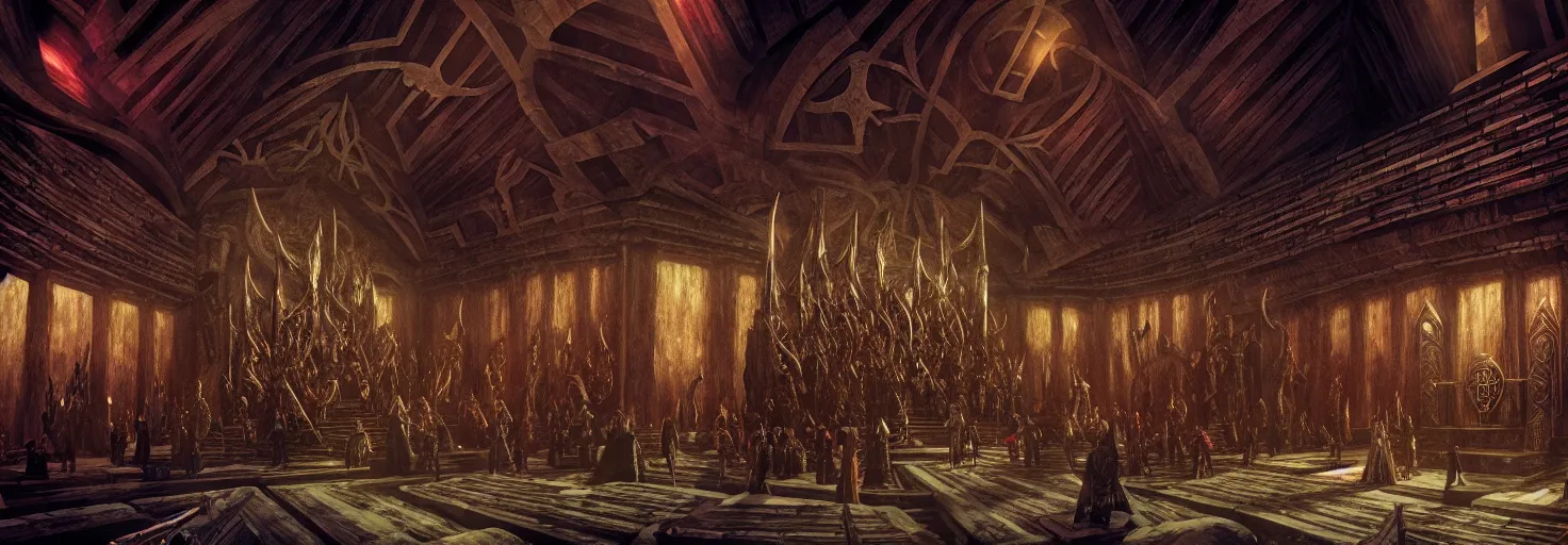 Prompt: the great hall of valhalla, hall of the slain in asgard