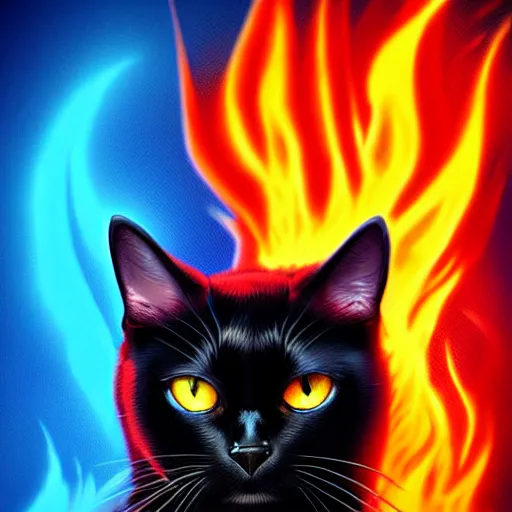 Prompt: black cat with fiery blue eyes , digital art , artstation , 4k , HD