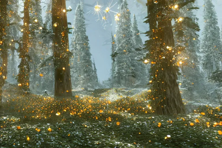 Prompt: crystalized forest with gilded trees and jeweled flowers by unreal engine, photorealistic