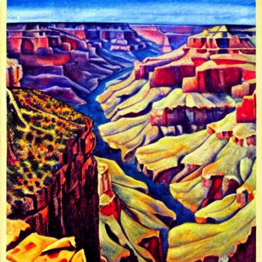 Prompt: Grand Canyon scene by Kahlo. FROG! FROG! FROG! FROG!