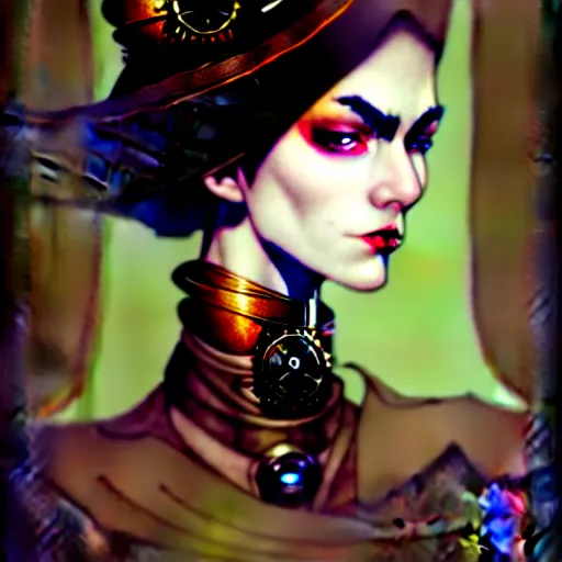 Image similar to character concept portrait of a woman with pale face, steampunk, intricate, elegant, digital painting, concept art, smooth, focus,