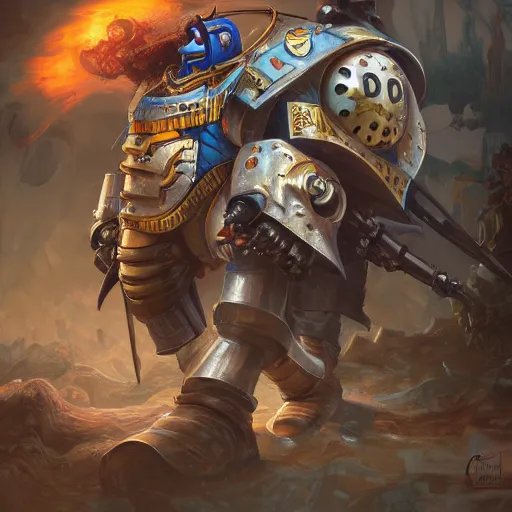 Image similar to doctor ivo robotnik as warhammer 4 0 k character, highly detailed, digital painting, artstation, sharp focus, illustration, art by tan zi and ayanamikodon and alphonse mucha and wlop