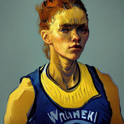 Prompt: painting of an woman basketball player, a van gogh style, greg rutkowski, jared chavez artstation