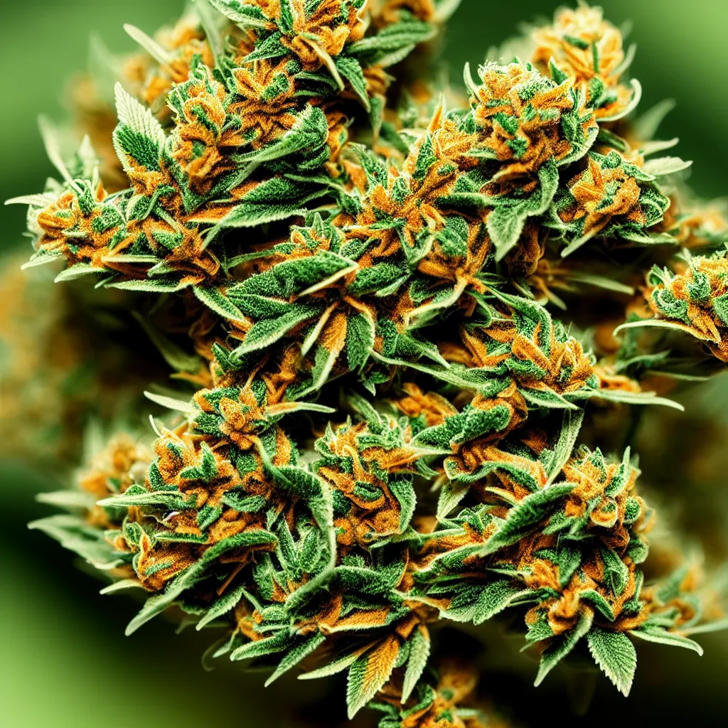 Prompt: marijuana nug, marijuana photography, weed, weed trichomes, weed plant, marijuana leaves