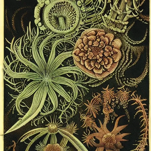 Prompt: garden by ernst haeckel, very beautiful! :: pyrography