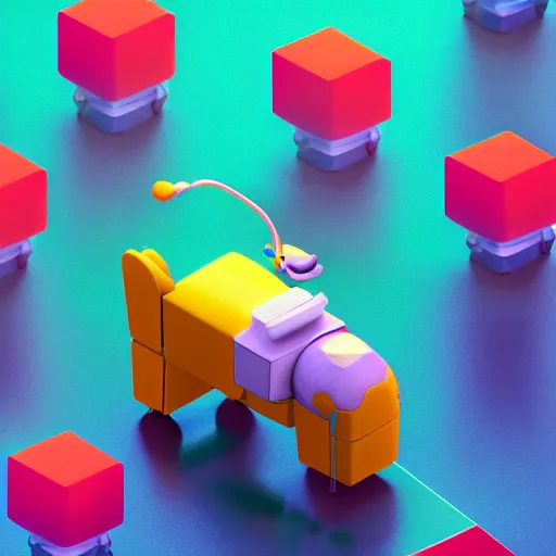 Image similar to isometric puppy bot, 3 d character realistic, very colorful, cinematic lighting, soft neon, volumetric lighting, apple design, jony ive, octane render, trending on artstation