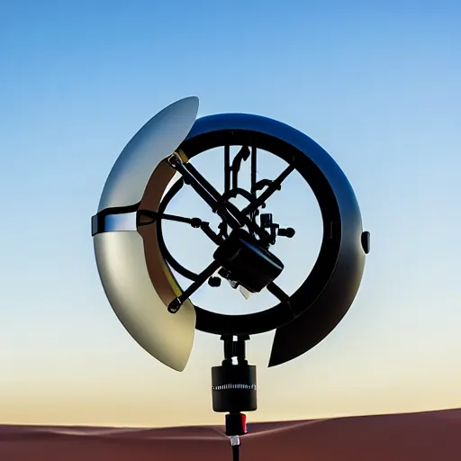 Image similar to turtle shaped peaceful mobile biomimetic rugged anemometer station sensor antenna on all terrain tank wheels, for monitoring the australian desert, XF IQ4, 150MP, 50mm, F1.4, ISO 200, 1/160s, dawn, golden ratio, rule of thirds