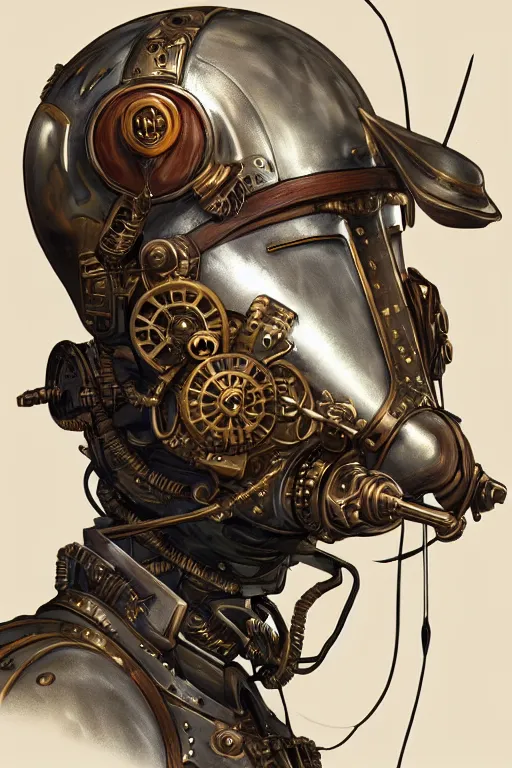 Image similar to steampunk helmet fantasy art mask robot ninja stylized digital illustration sharp focus, elegant intricate digital painting artstation concept art global illumination ray tracing advanced technology chaykin howard and campionpascale and cooke darwyn and davis jack