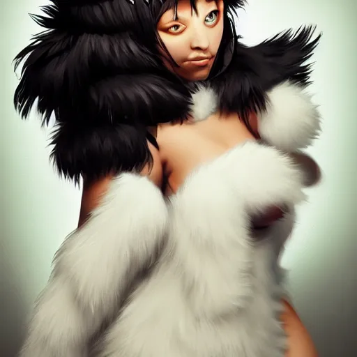 Prompt: cute fluffy furry girl with four arms, white fur and dark skin, dramatic lighting, cinematic, artstation