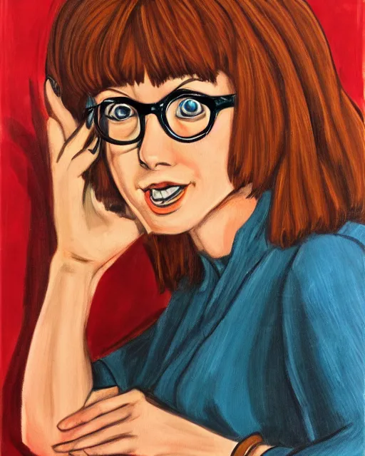 Prompt: a portrait of Velma Dinkley in the style of fantasy art