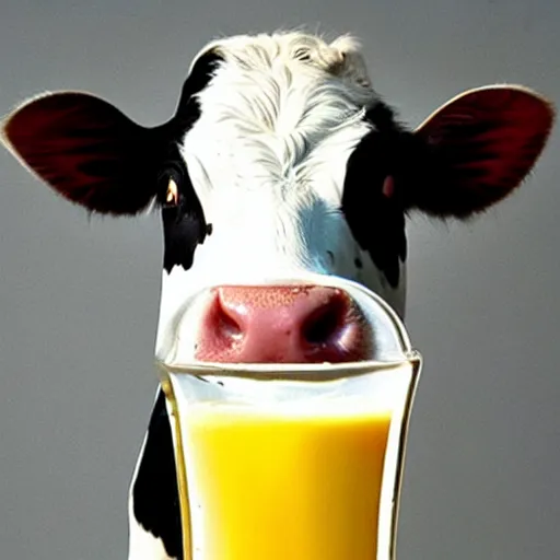 Prompt: tiny cow swimming in a glass of milk