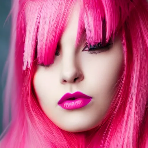 Image similar to beautiful woman with pink-dyed hair wearing alternative clothing, 8k, portrait