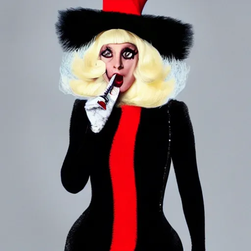 Prompt: lady gaga as cat in the hat