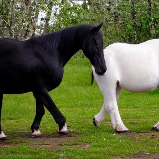 Image similar to A creature with a white ape on the upper body and black horse legs