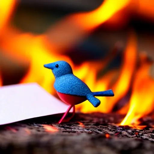 Image similar to a small bird burning love letters on a fire