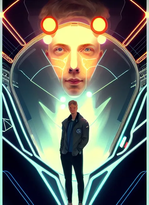 Prompt: symmetry portrait of steve huffman from reddit, sci - fi, tech wear, glowing lights intricate, elegant, highly detailed, digital painting, artstation, concept art, smooth, sharp focus, illustration, art by artgerm and greg rutkowski and alphonse mucha