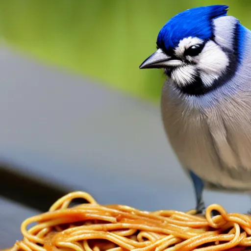 Image similar to bluejay eating spaghetti