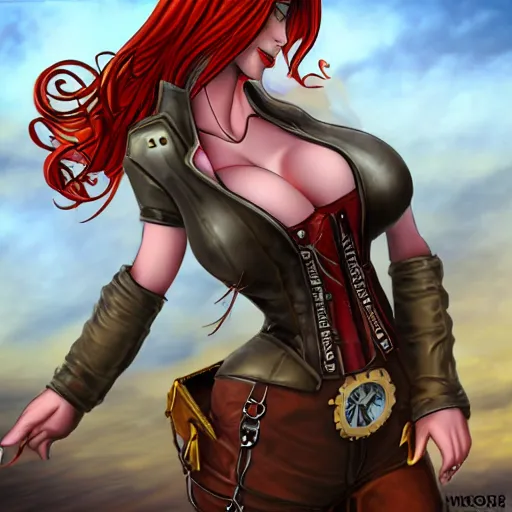 Prompt: redhead steampunk alchemist's ( ( body is inflated with air ) ) by an experiment gone wrong. her clothes are stretched tightly around her and she's about to burst from overinflation. hyper realistic full body image