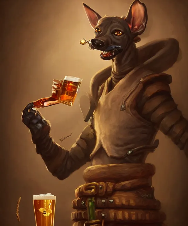 Image similar to a portrait of an anthropomorphic ninja greyhound drinking a beer, standing in a restaurant, cute and adorable, dnd character art portrait, well rendered matte fantasy painting, deviantart artstation, by jason felix by steve argyle by tyler jacobson by peter mohrbacher, cinematic lighting