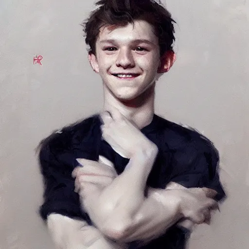 Image similar to smiling cute tom holland by ruan jia, portrait