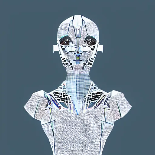 Image similar to vector art of a futuristic corpoate cyborg woman from india smirking, low poly, vector art