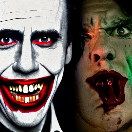 Prompt: Nicholas Cage as The Joker 8k hdr amazing lighting