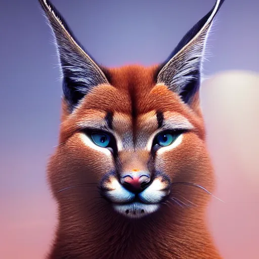 Prompt: super beautiful cute caracal, intricate artwork by Tooth Wu and wlop and beeple, greg rutkowski, very coherent symmetrical artwork, cinematic, hyper realism, high detail, octane render, unreal engine, 8k, Vibrant colors, Smooth gradients, High contrast, depth of field, aperture f1.2