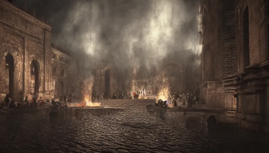 Prompt: dante's inferno photorealistic rendering. atmospheric light, hyperrealism, detailed, raytraced reflections