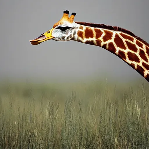 Image similar to duck giraffe hybrid, bold natural colors, national geographic photography, masterpiece, full shot