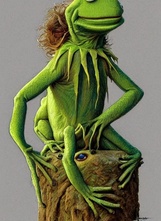 Image similar to portrait of kermit the frog in the thing ( 1 9 8 2 ), highly detailed, centered, solid color background, digital painting, artstation, concept art, smooth, sharp focus, illustration, artgerm, donato giancola, joseph christian leyendecker, les edwards, ed repka, wlop, artgerm
