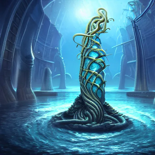 Image similar to beautiful digital fantasy illustration of an underwater city surrounded by tentacles, the forge of worlds, concept art by xul solar, two hands reaching for a fish, high detail texture, unreal engine, 8 k, photographic quality, ultra hyper realistic quality, 8 k definiton, hyper - realistic, cinematic, cinematic lighting