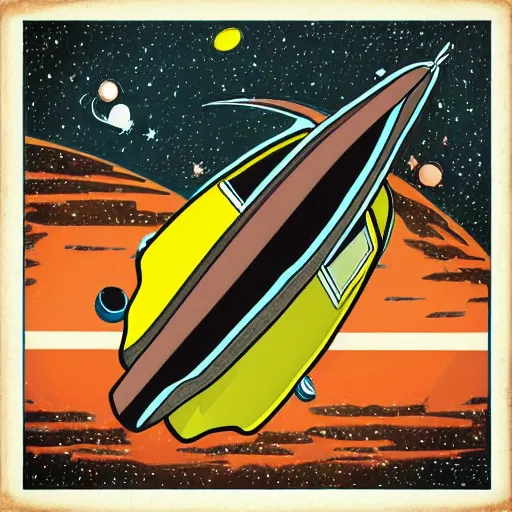 Image similar to Artistic illustration of a 1970s nasapunk spacecraft